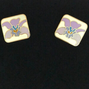 Vintage Laurel Burch Purple Iris Pierced Earrings